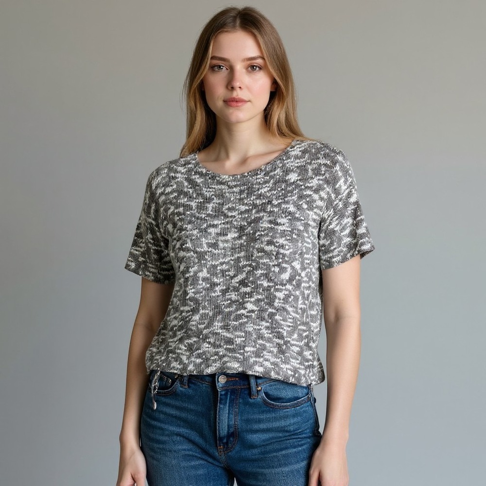 RD Style Grey White Space Dye Knit Sweater High Low Hem XS 44S057N
